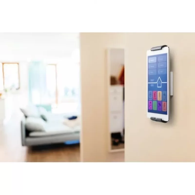 DURABLE TABLET HOLDER WALL – sieninis laikiklis planšetei, aliuminis/ABS plastikas, sidabrinis (7–13 colių) (893323)