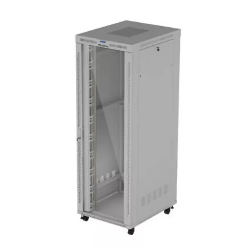 Stovimas serverinis spintos korpusas LANBERG FF01-8047-12SL 47U 800x1000 mm pilkas su priekinėmis ir galinėmis stiklinėmis durimis bei LCD skydelio vieta