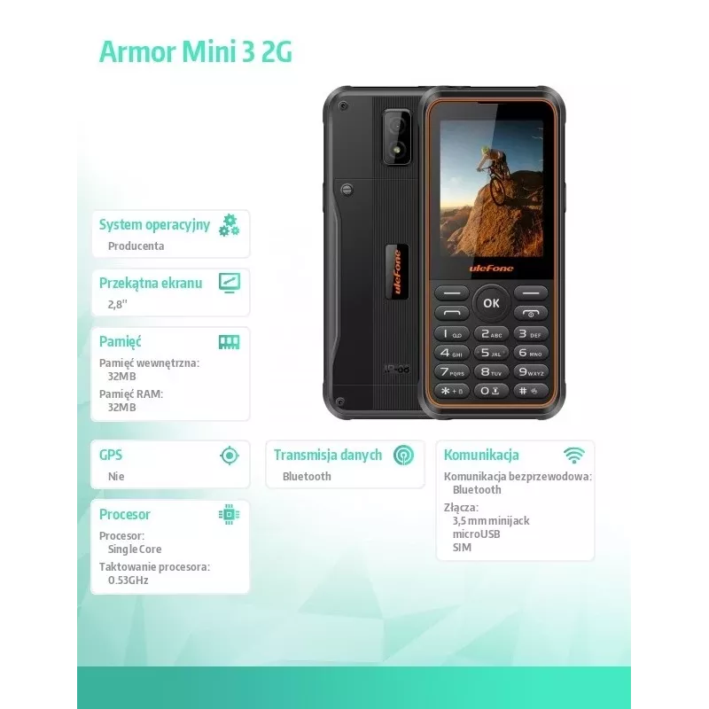 Mobilus telefonas UleFone Phone Armor Mini 3 2G 2,8 colio juodas
