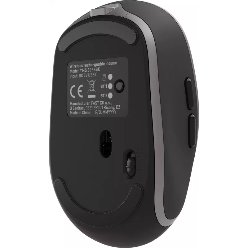 Dvigubas WiFi+Bluetooth belaidė pelė, įkraunama baterija, 5 mygtukai – Yenkee YMS 2085BK NOBLE