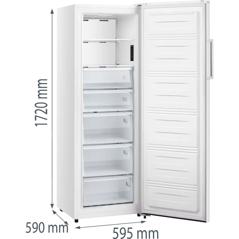 Šaldiklis vertikalus Gorenje FN617EEW5 — 240 L, No Frost, 172 cm aukštis, laisvai pastatomas, baltas, ekranas, Energijos klasė E