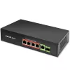 Ethernet PoE jungiklis QOLTEC 52296 — 4x RJ45 PoE prievadai, 1x RJ45 uplink