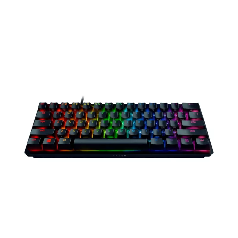 Razer Huntsman Mini 60% žaidimų klaviatūra, optomechaniniai Purple jungikliai, RGB LED apšvietimas, NORD išdėstymas, laidinė