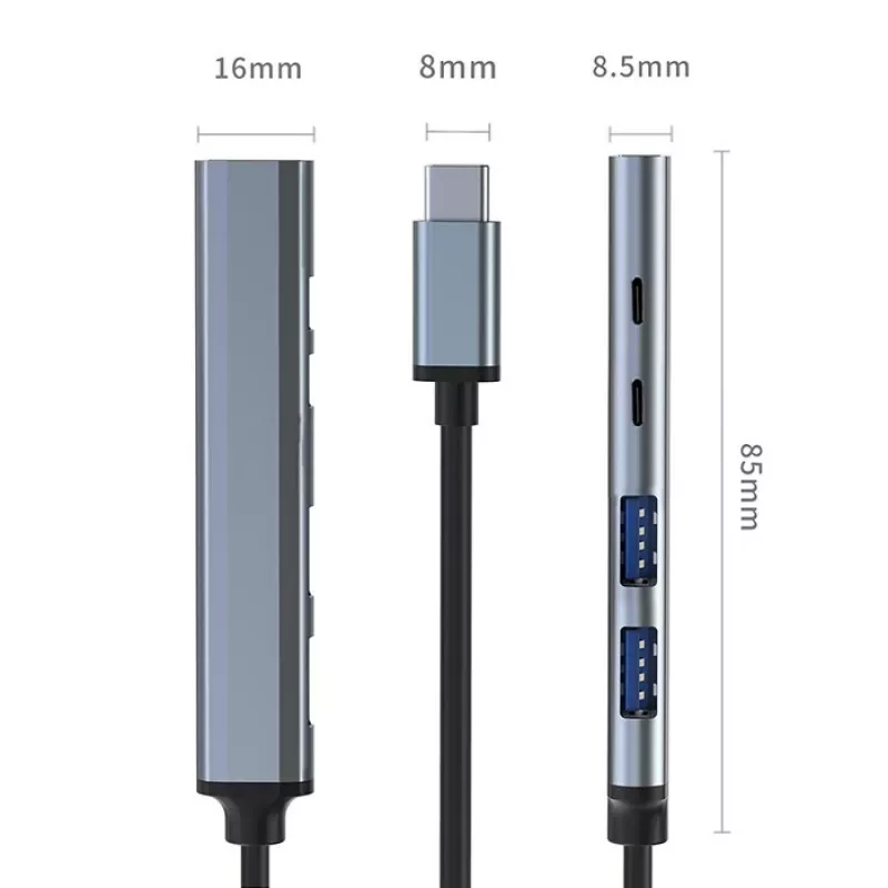 Qoltec 53790 USB-C 3.1 5in1 adapterio šakotuvas | USB-C PD | USB-C | 2x USB 2.0 | USB 3.0