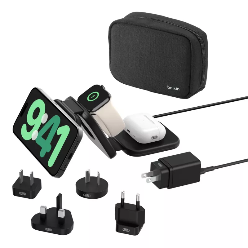 Belkin BoostCharge Pro sulankstoma belaidžio įkrovimo stotelė telefonui, laikrodžiui, ausinėms, juoda, USB, greitasis įkrovimas