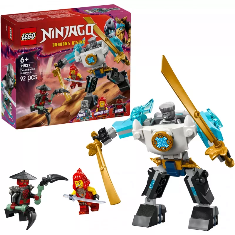 LEGO NINJAGO rinkinys 71827 Zane's Battle Suit Mech, 92 detalės, 2 minifigūrėlės, aukštis 100 mm, amžius 6+