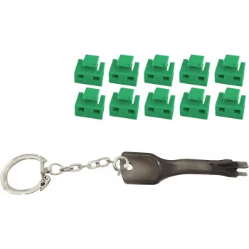 RJ45 prievado blokavimo įtaisas ShiverPeaks BS08-01031 žalias – rinkinys: 10 spynų ir 1 raktas