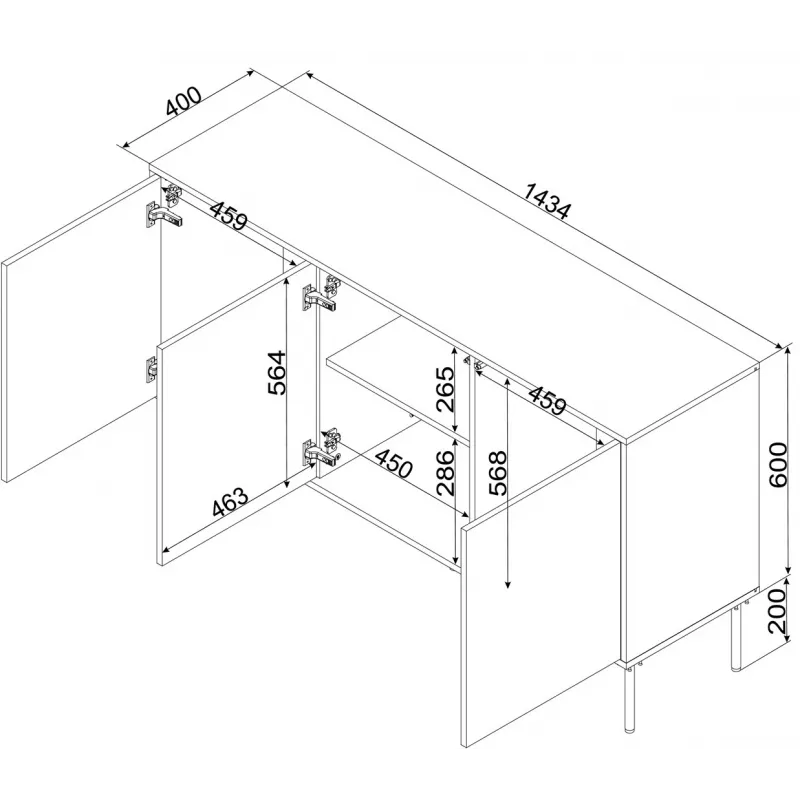 Komoda Cama Meble INSERTO 3D 143,5×40×80 cm juoda su LED, medžio drožlių plokštė, 16 mm rėmas