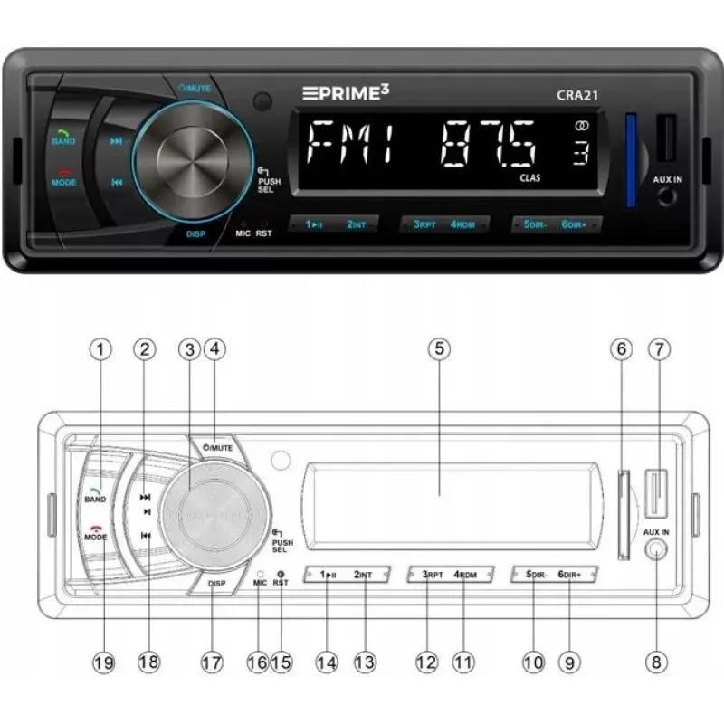 Automobilinis FM radijo imtuvas PRIME3 CRA21 BT su Bluetooth ir FM imtuvu