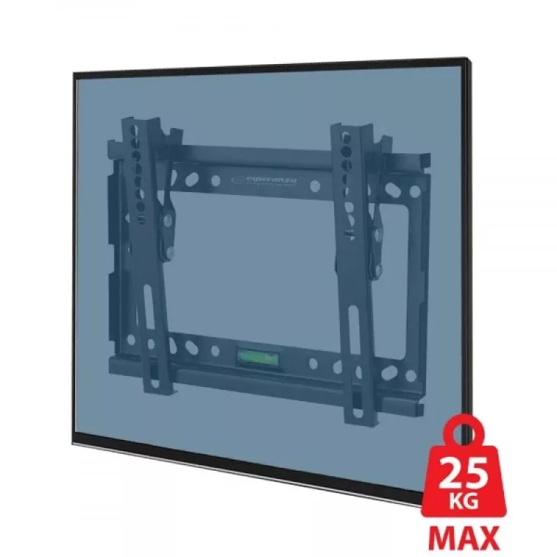 Sieninis TV laikiklis ESPERANZA ERW010 14–50 col. (35,6–127 cm), pasvirimas 15°, VESA 75×75–200×200, maks. apkrova 25 kg, juodas