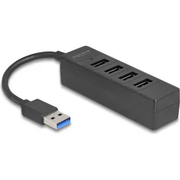 USB šakotuvas DELOCK 64350 — 4 prievadai USB 3.2 Gen 1 (Type-A), 5000 Mbit/s, 5 V/0,9 A, ABS, juodas