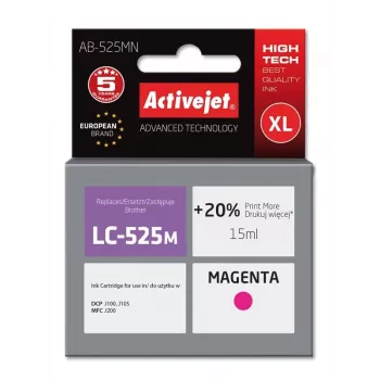 Kasetė ActiveJet AB-525MN suderinama su Brother LC-525M — rausvai raudona (magenta), didelės talpos (XL) 15 ml