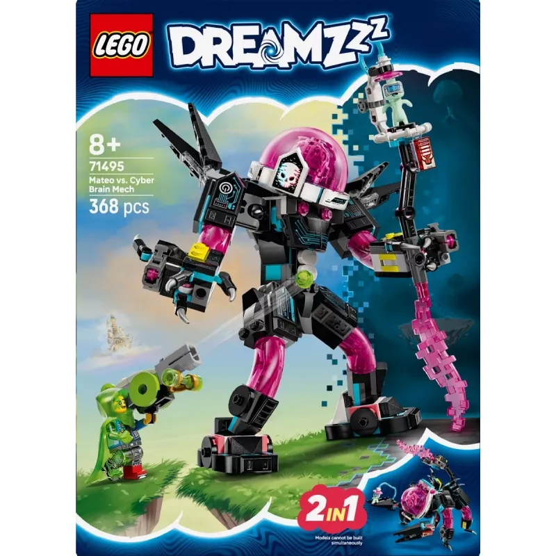 LEGO 71495 Mateo vs. Cyberbrain Mech – statybinis žaislas su minifigūrėlėmis ir pastatomu mech