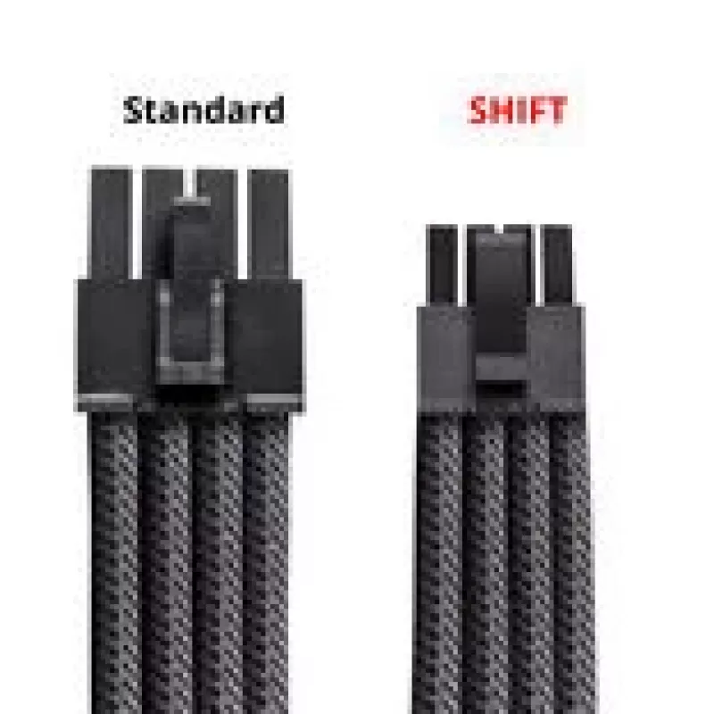 CableMod ModMesh 12V-2x6 PCIe kabelis Corsair Type 5 RMx Shift maitinimo šaltiniams, 90° jungtis, anglies spalva, 65 cm