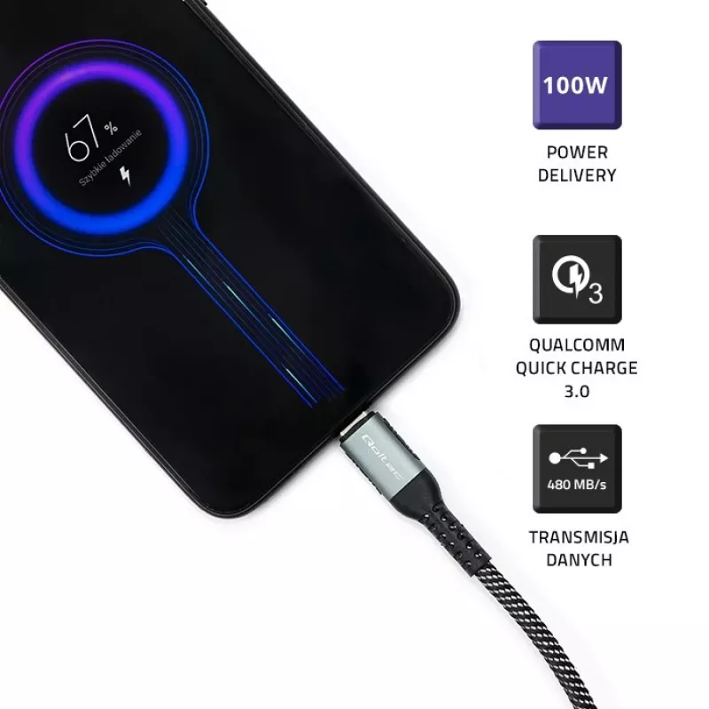 USB laidas Qoltec 52358 1,5 m USB C juodas USB 2.0 0,48 Gbit/s