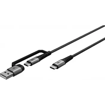 USB-C įkrovimo laidas WENTRONIC Goobay 2in1, 2 m, itin patvarus, Space Grey/Silver