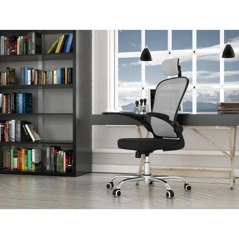Biuro kėdė top e shop DORY SZARY – paminkštinta sėdynė, tinklinis atlošas, 650×620 mm, aukštis iki 122 cm