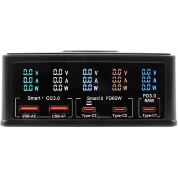 Kelių prievadų įkroviklis Exsys EX-1106 160W, juodas, keli USB išvesties prievadai