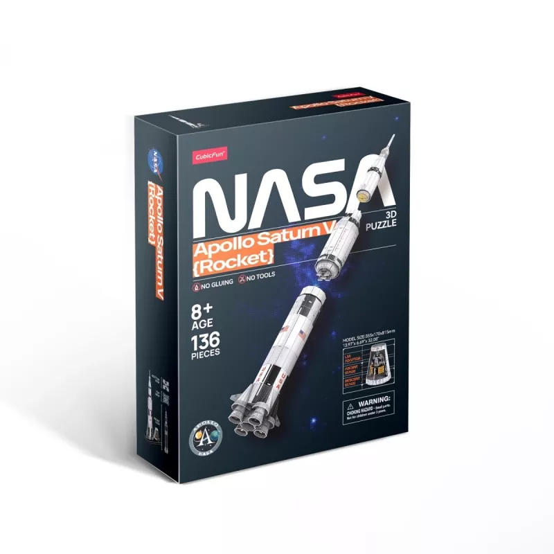 3D dėlionė Cubicfun Apollo Saturn raketa – mastelio surinkimo edukacinis rinkinys