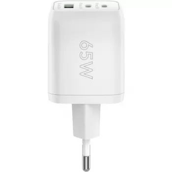 USB-C greitasis įkroviklis Nano, PD, GaN, 65 W (baltas, 1x USB-A, 2x USB-C PD, Charge 3.0)