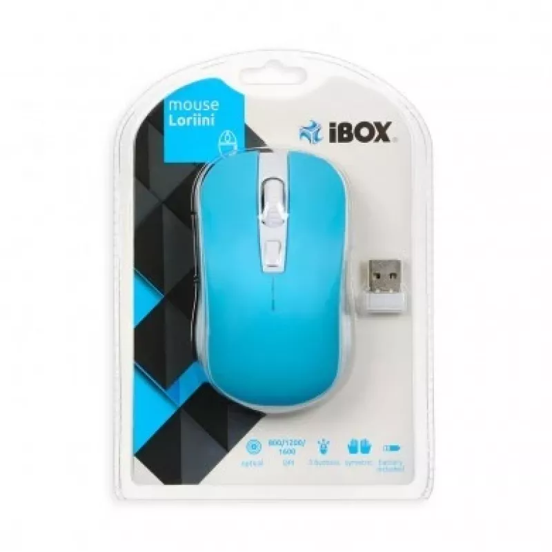 Pelytė IBOX LORIINI ambidekstrinė RF belaidė optinė 1600 DPI, 3 mygtukai, nano USB imtuvas, 10 m atstumas