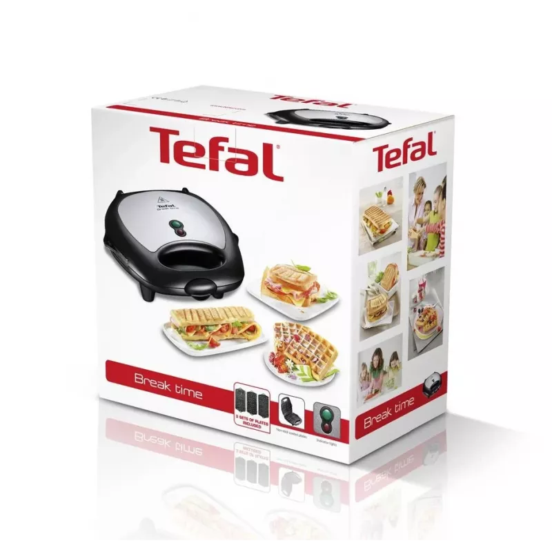 Sumuštinių keptuvė Tefal Break Time SW6148 – 2 sumuštiniams, nuimamos nelimpančios plokštės, laido laikymas, juoda/pilka
