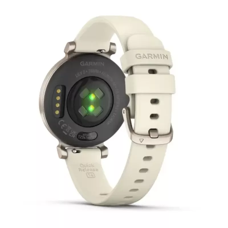 Garmin Lily 2 35 mm išmanusis laikrodis su GPS, 2,1 cm (0,84") 240 x 201 LCD liečiamasis ekranas, aliuminio korpusas, silikoninis dirželis Coconut, kreminio aukso spalvos
