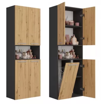 Vonios spintelė Top e Shop NEL 1K DK ANT/ART KP — grafito/ąžuolo, laisvai pastatoma, 5 lentynos, 600×300×1740 mm