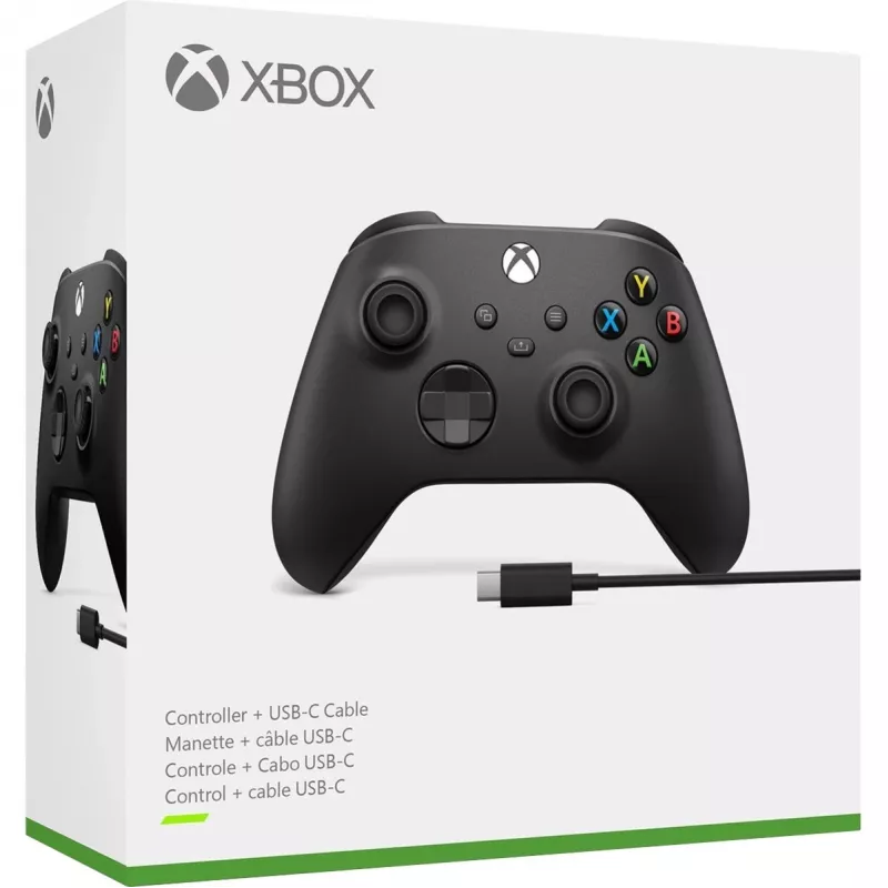 Microsoft Xbox Wireless Controller + USB-C laidas Juodas Žaidimų pultas Analoginis / Skaitmeninis PC, Xbox One, Xbox One S, Xbox One X, Xbox Series S, Xbox Series X