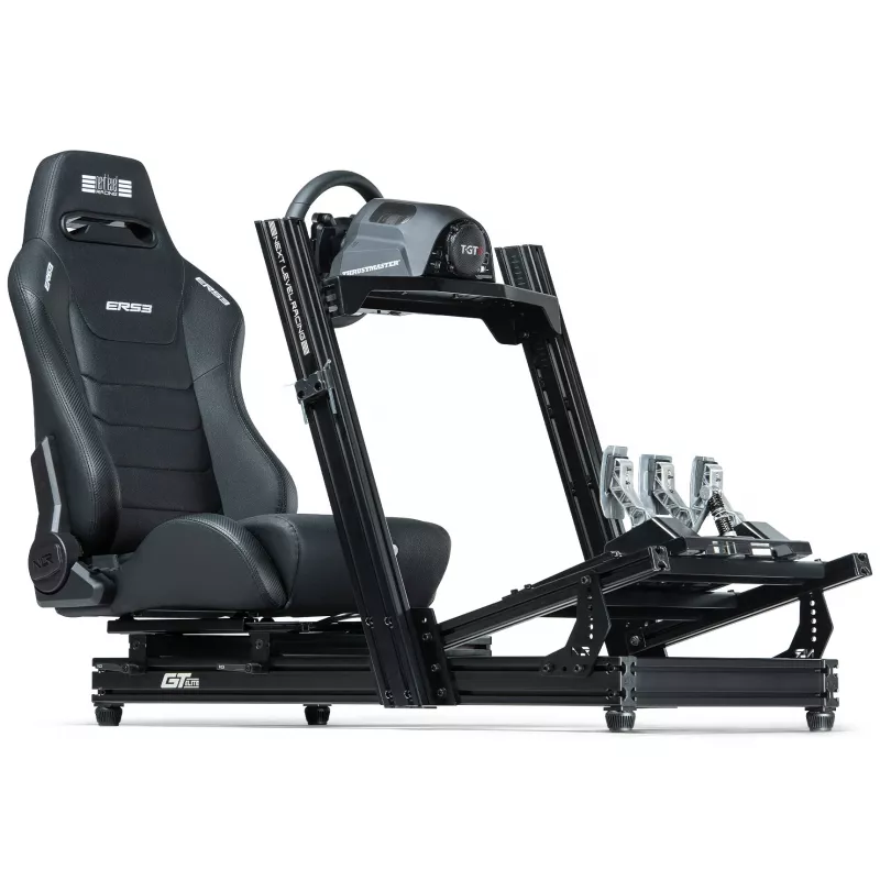 Lenktyninė atlošiama sėdynė Next Level Racing ERS3 Elite Premium – juoda PU oda, atlošiamas atlošas, tinkanti kėbului ir grindims