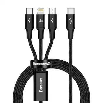Baseus Rapid 3-in-1 USB kabelis 1,5 m USB A / USB-C / Micro USB / Lightning juodas