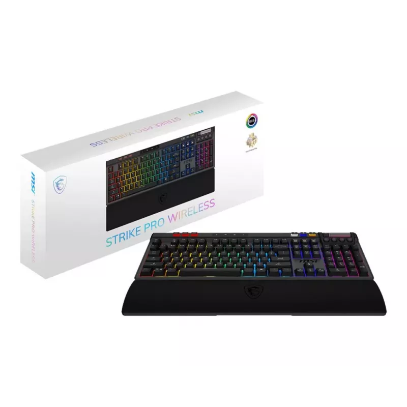 Mechaninė žaidimų klaviatūra MSI Strike Pro W Silent US išdėstymas RGB apšvietimas, laidas, tylūs lytėjimo jungikliai