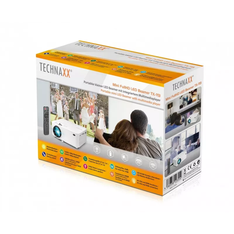 Projektorius Technaxx TX-113 standartinis atstumas 1800 ANSI liumenų LED 800x480 baltas