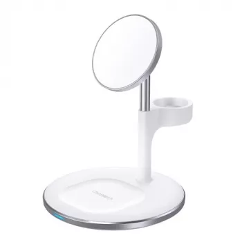 Choetech T586-F belaidis magnetinis greitasis telefonų ir priedų įkroviklis su stovu, 15 W, baltas