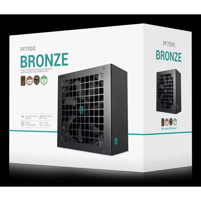 Maitinimo blokas DeepCool PF700X 700W ATX, 80 PLUS Bronze, 700 W, 1x 120 mm ventiliatorius, 24-pin, 2x 4+4 CPU, 4x 6+2 PCIe, 6x SATA