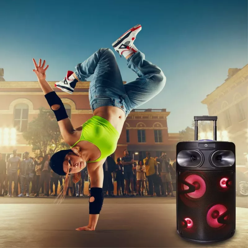 Nešiojamas Bluetooth karaoke garsiakalbis MANTA SPK0803B140 140W, su baterija, MIC/USB/microSD, FM, ekvalaizeriu, ratais