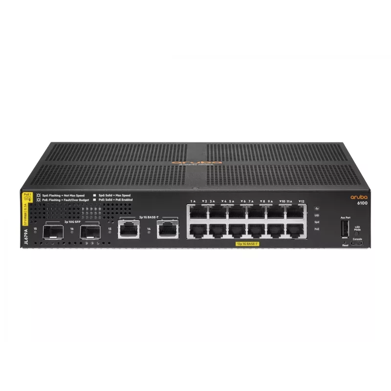 HPE Aruba Networking 6100 12G Class4 PoE 2G/2SFP+ 139W valdomas L3 gigabitinis Ethernet (10/100/1000) maitinimas per Ethernet (PoE) 1U juodas