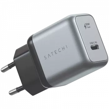 Mobiliojo įrenginio įkroviklis Satechi ST-UC30WCM-EU – universalus vidinis AC įkroviklis su 1× USB-C, juoda/sidabrinė