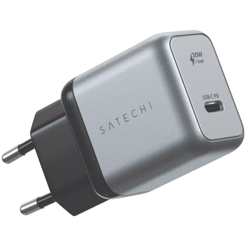 Mobiliojo įrenginio įkroviklis Satechi ST-UC30WCM-EU – universalus vidinis AC įkroviklis su 1× USB-C, juoda/sidabrinė