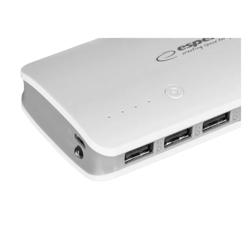 Nešiojamas įkroviklis Esperanza EMP106WE Radium – 8000 mAh, 3 įrenginių išvestis, Micro-USB įvestis, 5V/2A ir 5V/1,5A/1A išėjimai, pilka