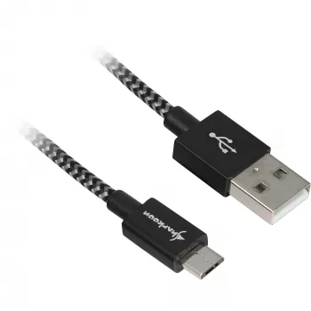 USB 2.0 laidas, USB-A kištukas > Micro-USB kištukas (juoda/pilka, 0,5 m, pintas)