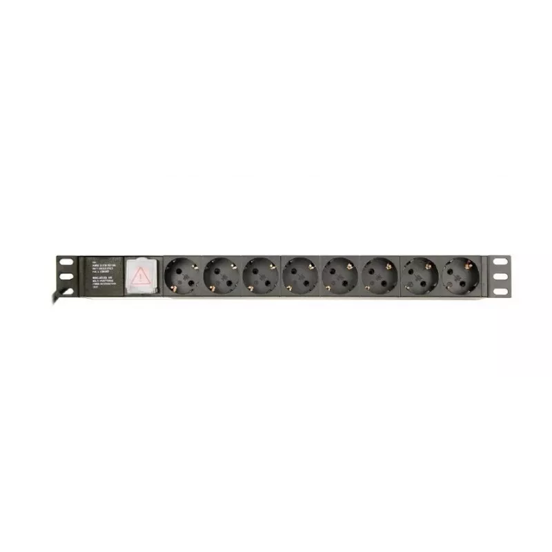 Maitinimo paskirstymo blokas GEMBIRD EG-PDU-014 — 8× F tipo lizdai, 16 A, 3 m laidas, 1U stovas, 3680 W, juodas