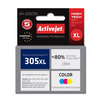 Activejet AH-305CRX rašalas (atitikmuo HP 305XL 3YM63AE; Premium; 18 ml; spalva Cián, Magenta, Geltona)