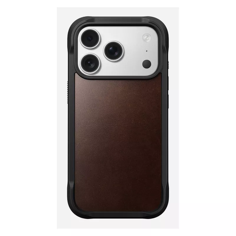 Nomad Rugged Leather Case dėklas iPhone 17 Pro, 6,3 colio (16 cm), rudas, oda/TPU/aliuminis