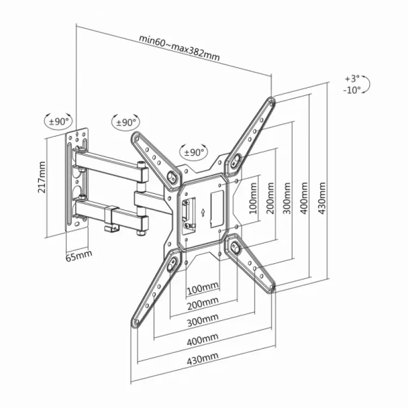 Sbox LCD-443 pasukamas ir pakreipiamas sieninis laikiklis (23-55 col./30 kg/400x400)