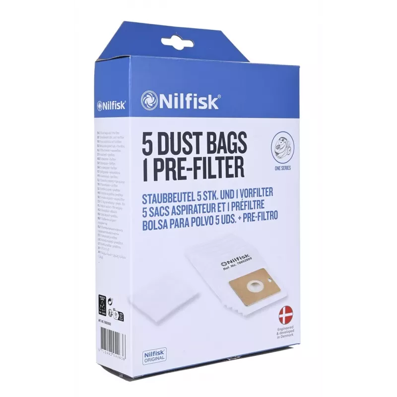 Dulkių maišelis Nilfisk SYNTH ONE GO AND COUPE (5 vnt. + išankstinis filtras)