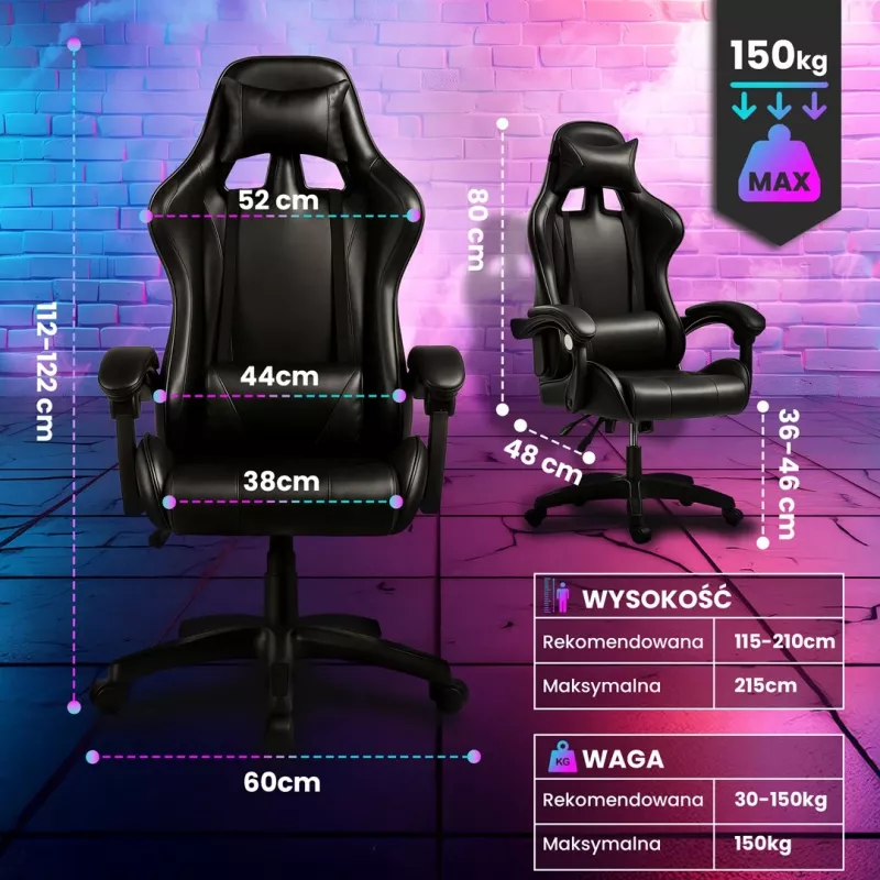 Extralink Gaming kėdė G-524, juoda, kaušinė, su 2 pagalvėlėmis