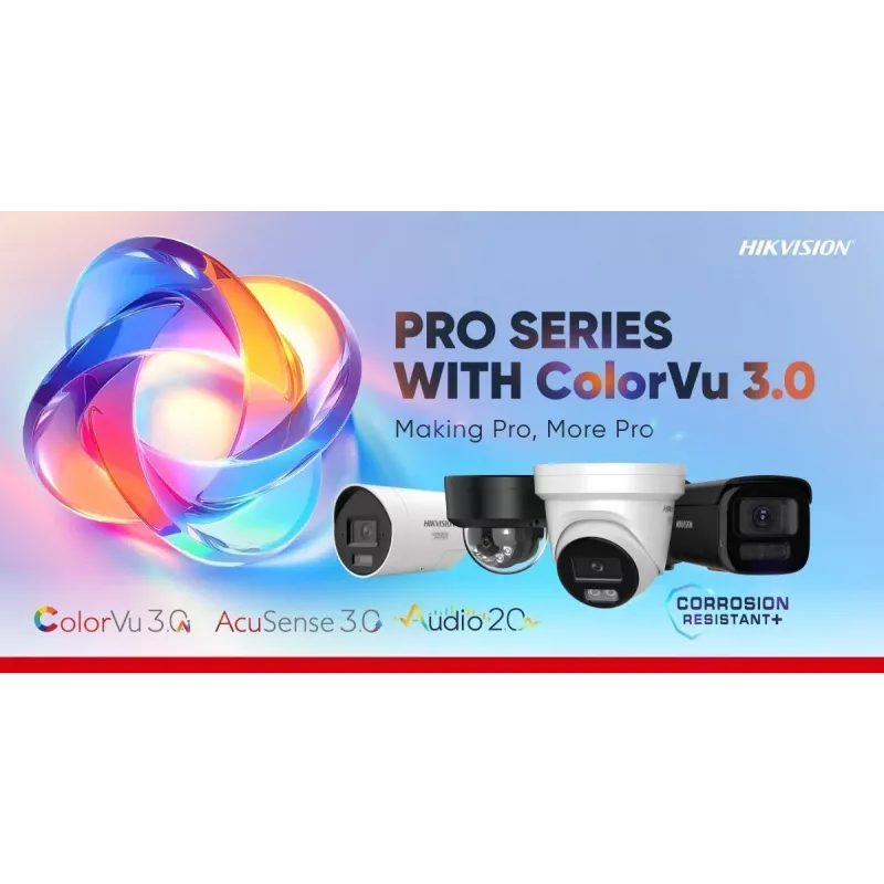 Hikvision Pro Series su ColorVu 4 MP išmaniuoju hibridiniu apšvietimu ir ColorVu fiksuoto kupolo tinklo kamera