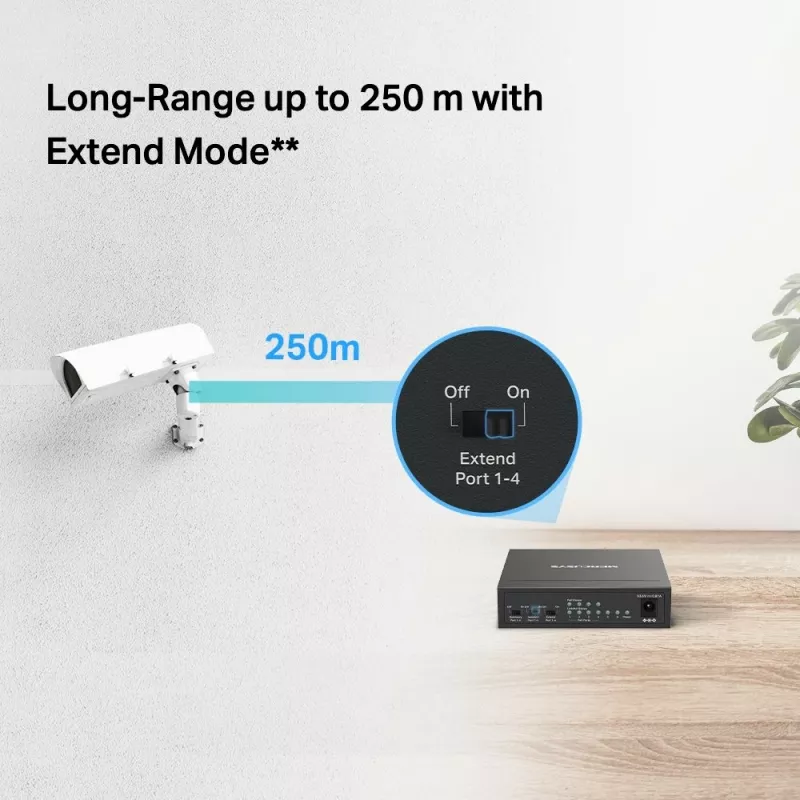 Mercusys 6 prievadų 10/100Mbps darbastalio komutatorius su 4 PoE+ prievadais