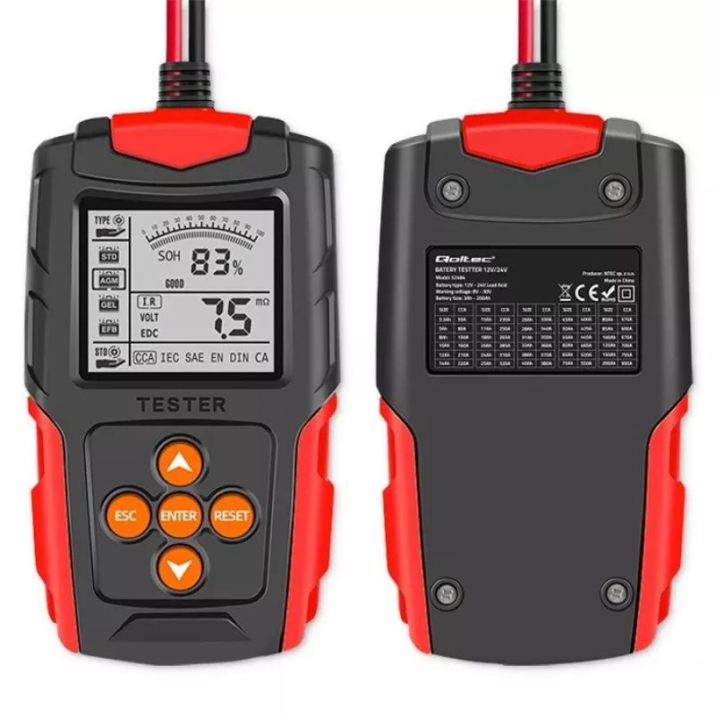 Qoltec 52484 LCD skaitmeninis akumuliatoriaus testeris | 12V | 24V | 3Ah-200Ah